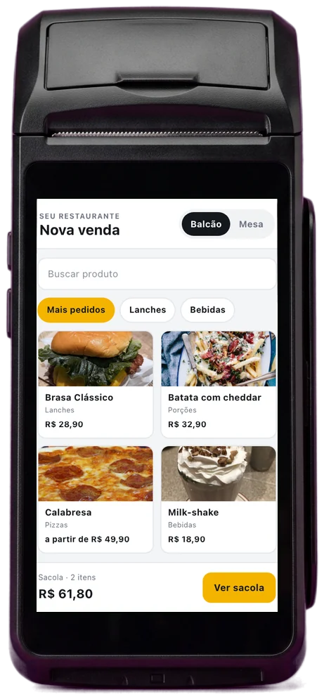 Maquininha com a tela Nova venda do Plena POS